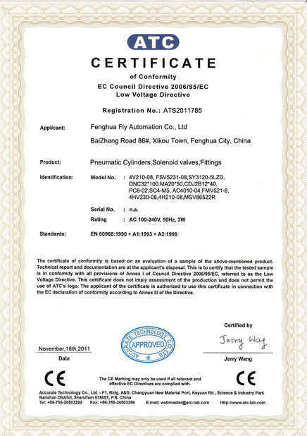 CHINA Ningbo Fly Automation Co.,Ltd Certificações